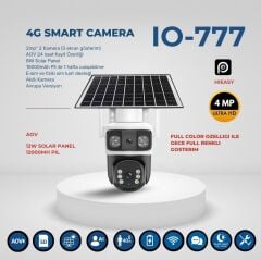 IO-777 | 4MP Ultra HD 4G Solar Çift Kamera 8W Güneş Panelli (10000mAh Pil)