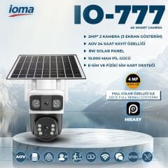 IO-777 | 4MP Ultra HD 4G Solar Çift Kamera 8W Güneş Panelli (10000mAh Pil)