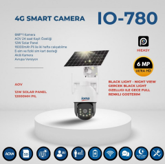 IO-780 Akıllı 4G Solar Kamera | 6MP Ultra HD, Çift Lens, 12000mAh Pil 12W Güneş Paneli