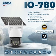 IO-780 Akıllı 4G Solar Kamera | 6MP Ultra HD, Çift Lens, 12000mAh Pil 12W Güneş Paneli
