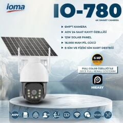 IO-780 Akıllı 4G Solar Kamera | 6MP Ultra HD, Çift Lens, 12000mAh Pil 12W Güneş Paneli