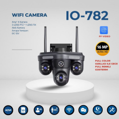 IO-782 4K Wi-Fi Kamera | 16MP, 3 Sabit Lens + 1 PTZ, 24 Saat Kayıt, Full Color Night Vision