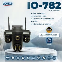 IO-782 4K Wi-Fi Kamera | 16MP, 3 Sabit Lens + 1 PTZ, 24 Saat Kayıt, Full Color Night Vision