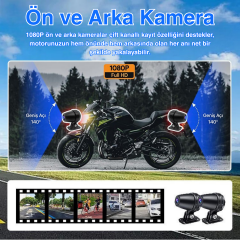 IO-RP13W12A Motosiklet Navigasyon ve Kayıt Sistemi – 7'' Ekran | 1080P Çift Kamera | Kablosuz CarPlay & Android Auto | Dual Bluetooth 5.0 | Wi-Fi | IPS Dokunmatik Ekran