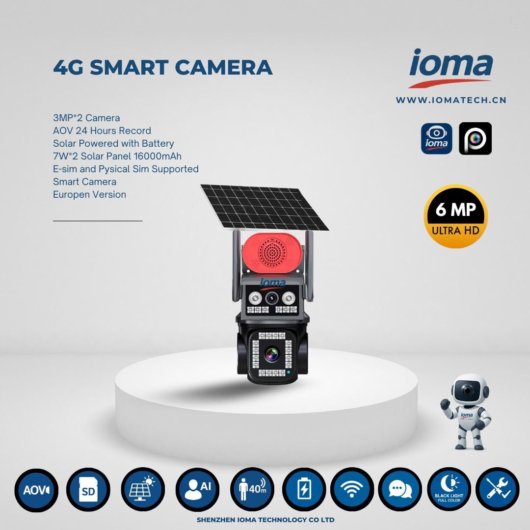 IO-RP22J4G 4G Solar Akıllı Kamera – 6MP Ultra HD, 2×3MP Lens, Çift 7W Panel, 16000mAh, Fiziksel SIM Destekli