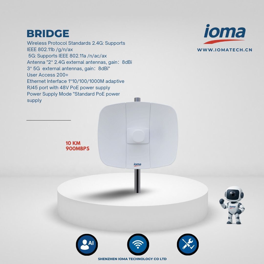 IO-BS560L Wireless Bridge – 900Mbps, 10KM Long Range, Dual-Band AX Destekli, PoE Beslemeli